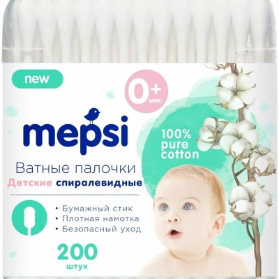 Детские ватные палочки спираль 200 шт  Mepsi 189